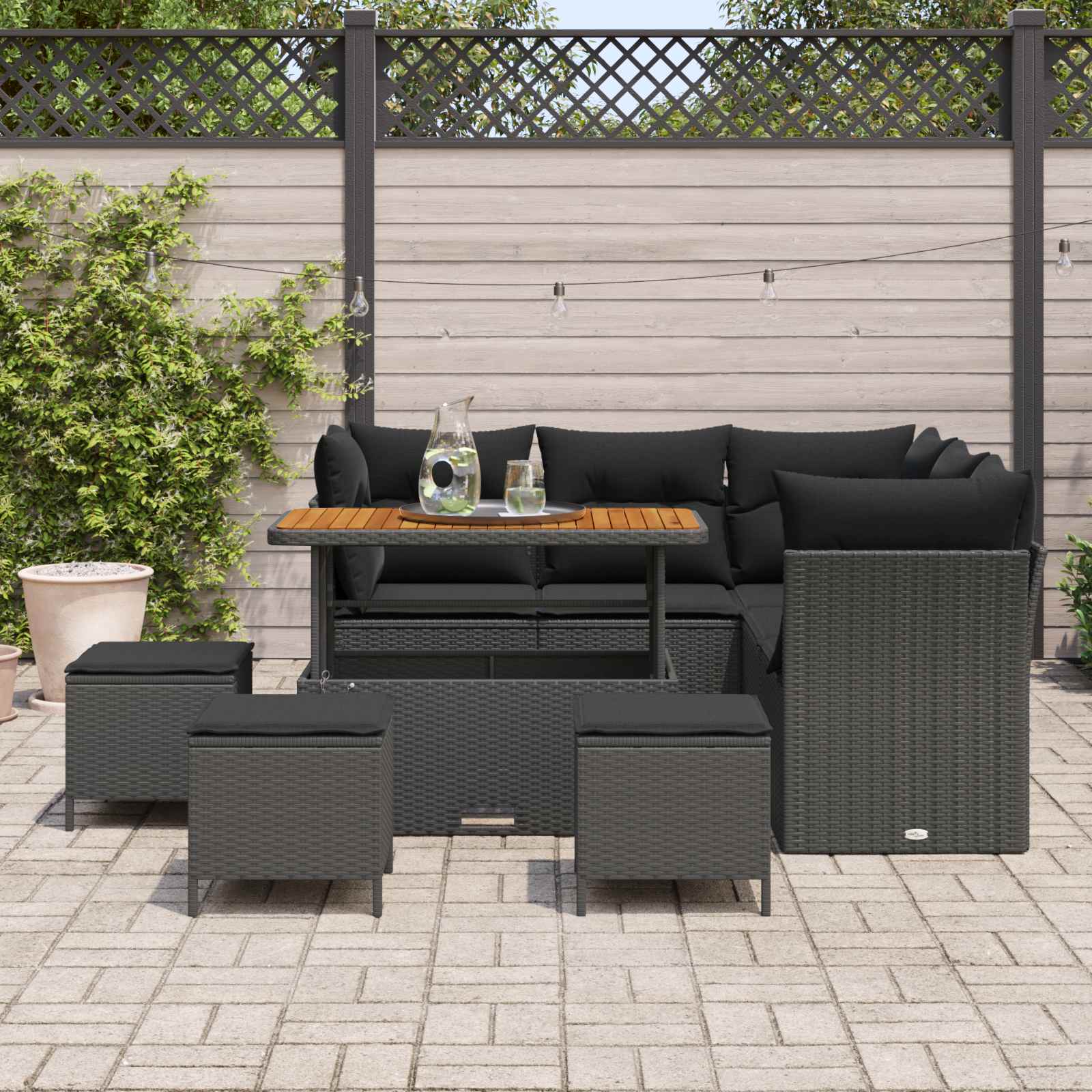 Garden Sofa Set with Cushion and Storage 9 pcs Black