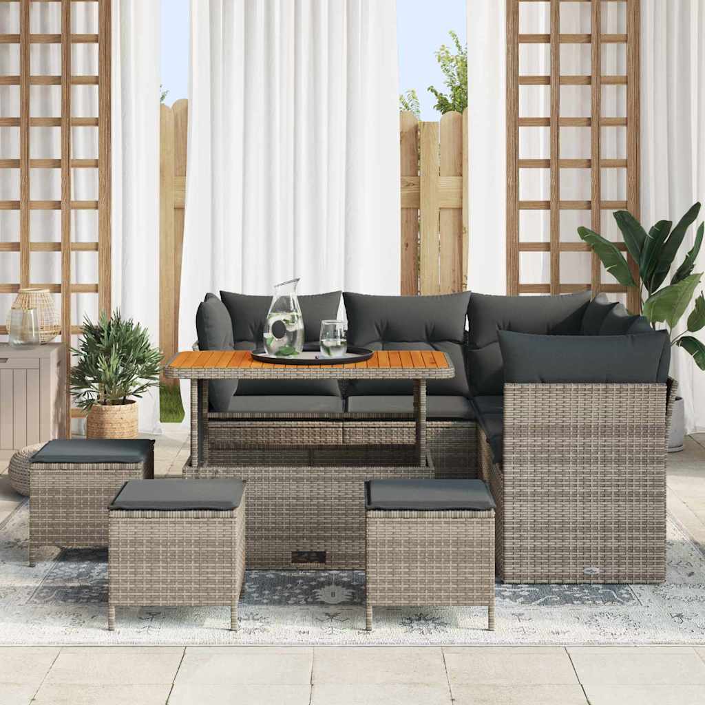 Outdoor Sofa Set with Storage Cushion 9 pcs Grey