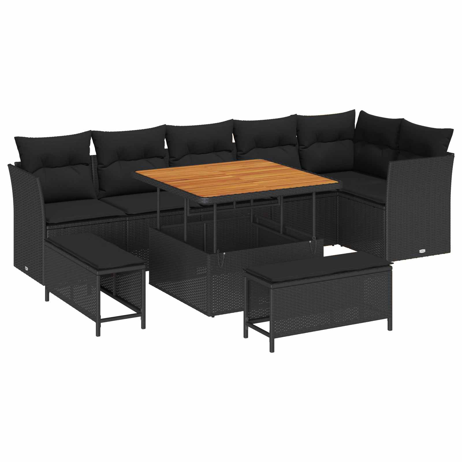 Garden Sofa Set with Cushion and Storage 9 pcs Black