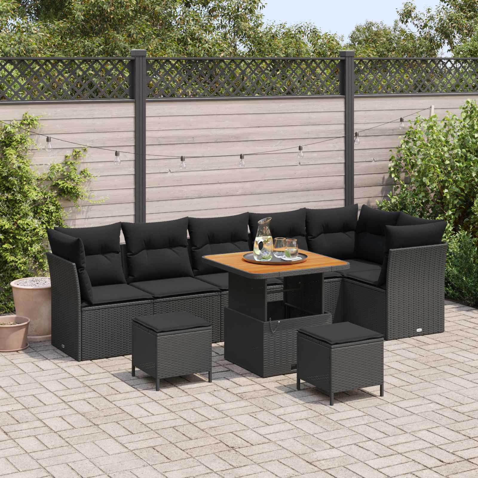 Garden Sofa Set with Cushion and Storage 9 pcs Black