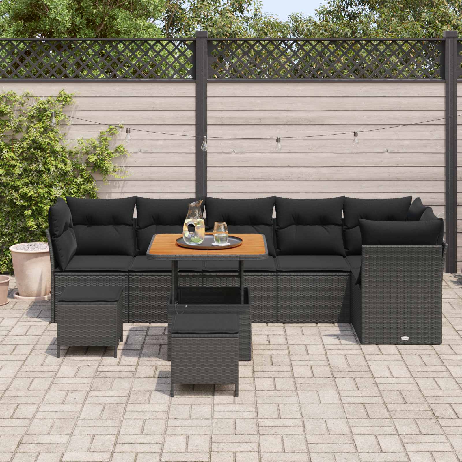 Garden Sofa Set with Cushion and Storage 9 pcs Black