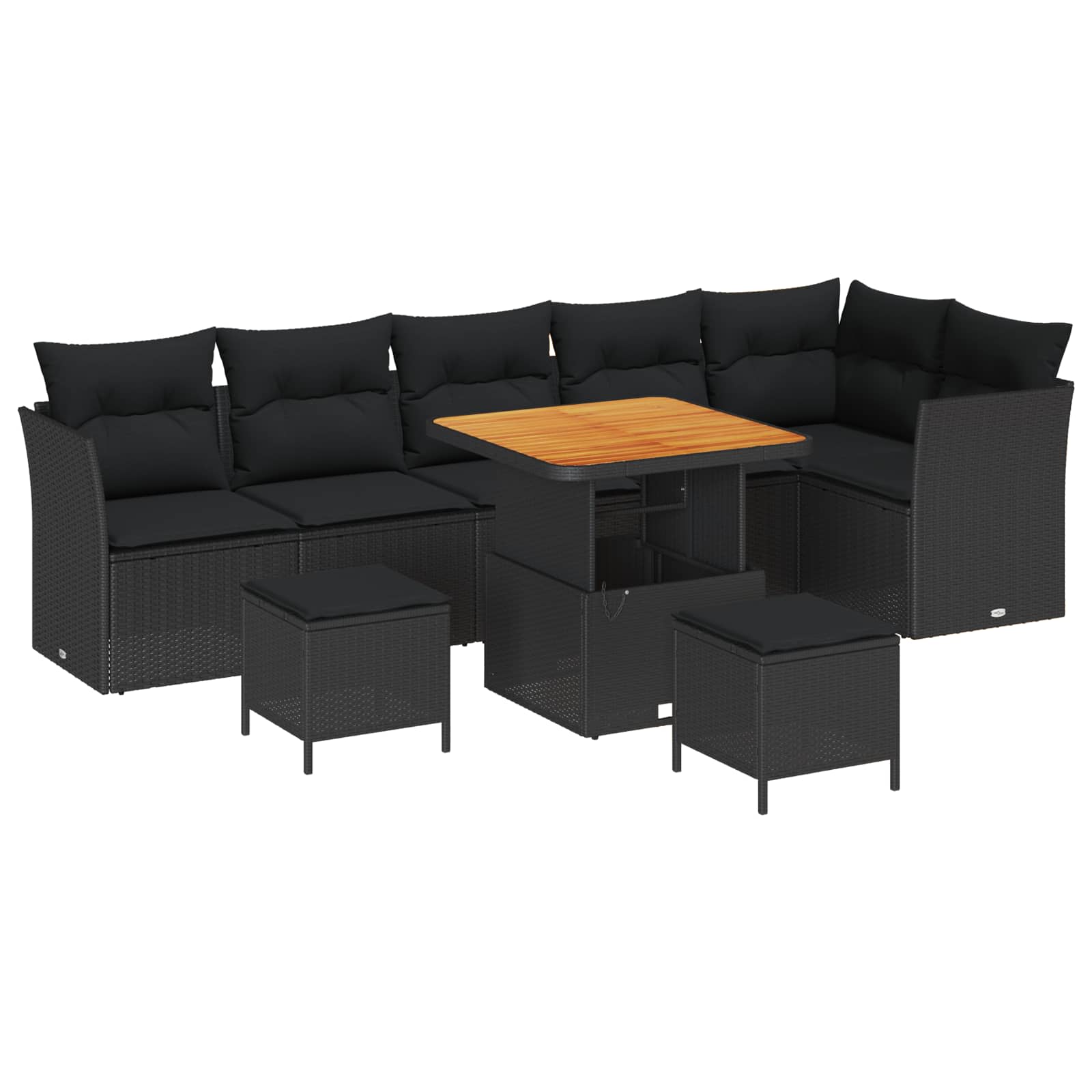 Garden Sofa Set with Cushion and Storage 9 pcs Black