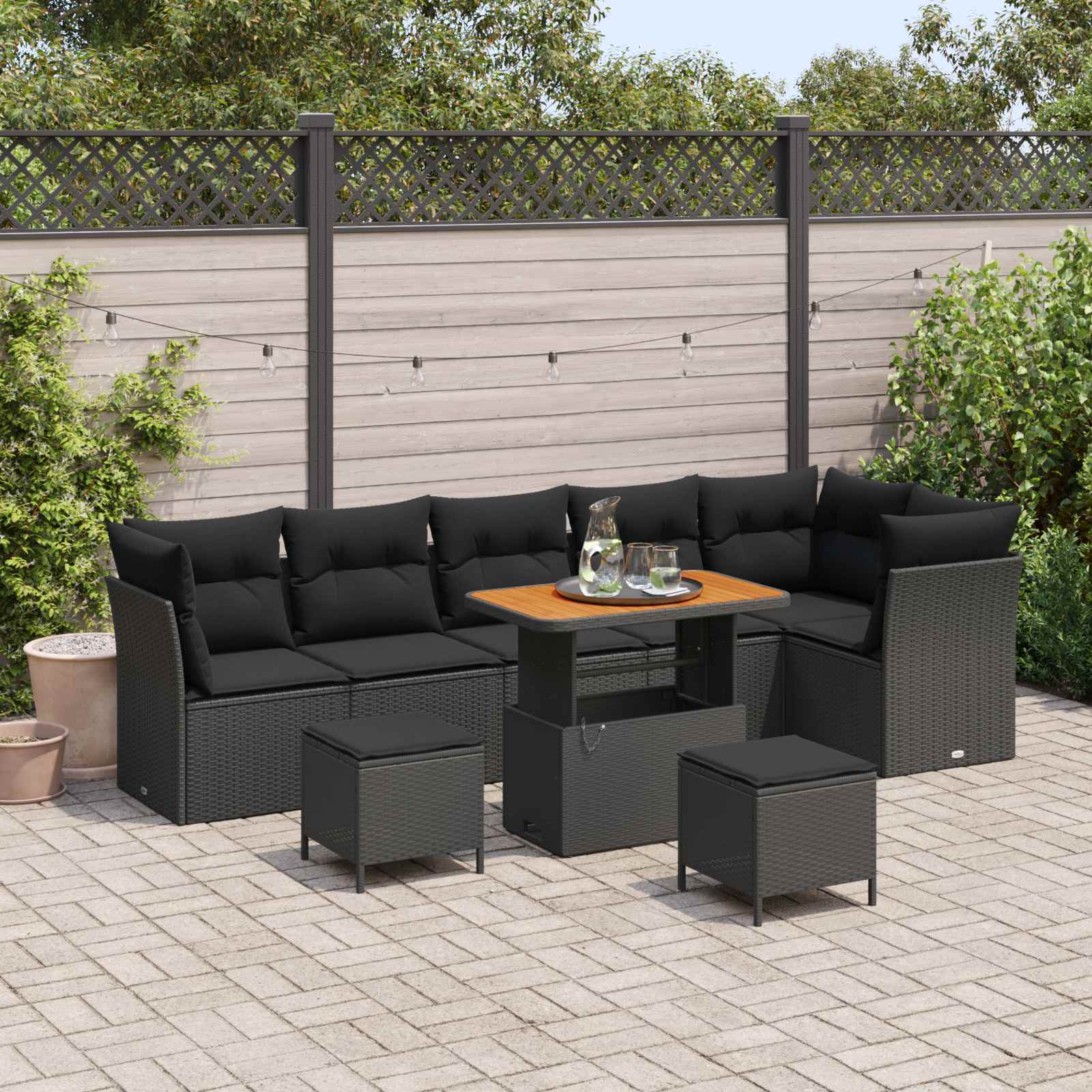 Garden Sofa Set with Cushion 9 pcs Black 90 x 55 x 71 cm