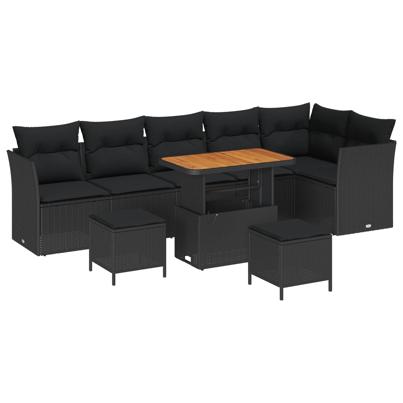 Garden Sofa Set with Cushion 9 pcs Black 90 x 55 x 71 cm
