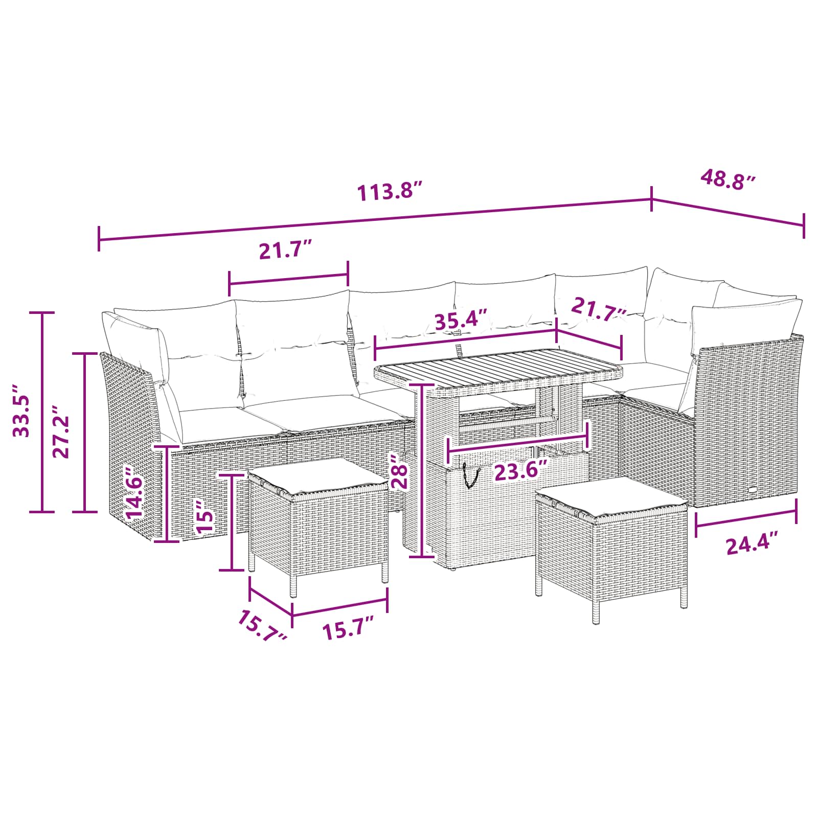 Sodo Sofų Rinkinys su pagalve 9 pcs Juoda 90 x 55 x 71 cm