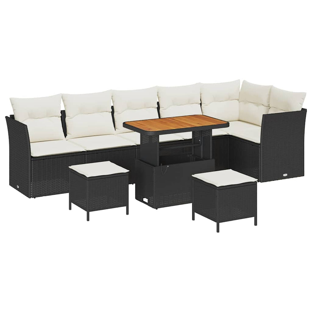 9-Piece Garden Sofa Set with Cushions Black Poly Rattan Acacia