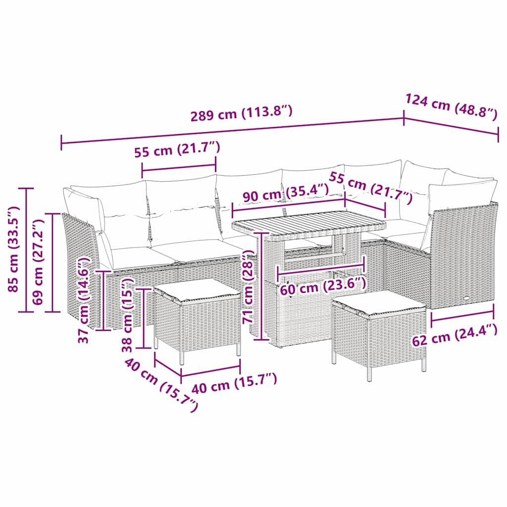 Sodo Sofų Rinkinys su pagalve 9 pcs smėlio ir kreminės spalvos