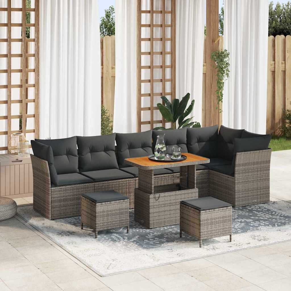 Outdoor Sofa Set with Storage Cushion 9 pcs Grey