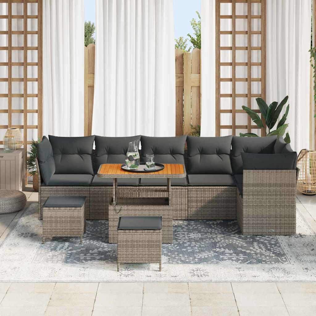 Outdoor Sofa Set with Storage Cushion 9 pcs Grey