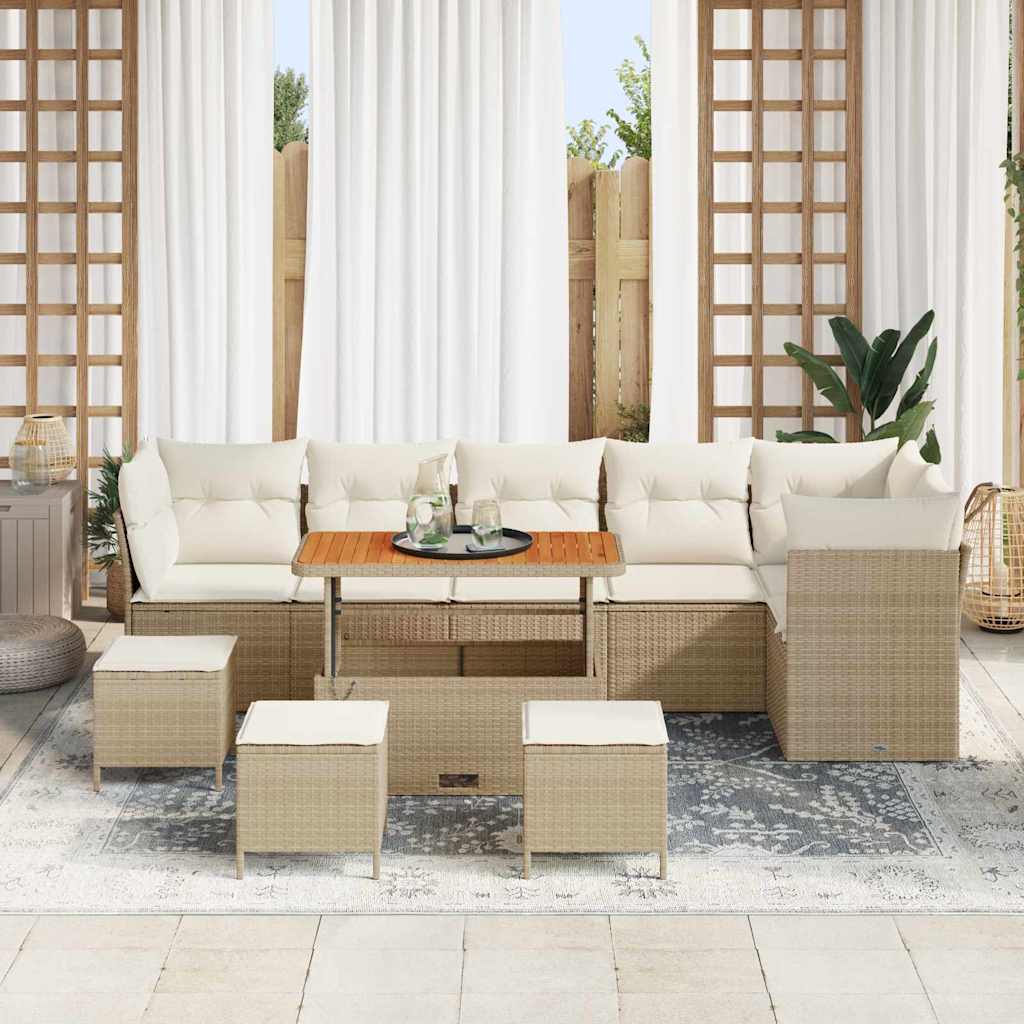 Garden Sofa Set with Cushion 10 pcs Sand and Cream