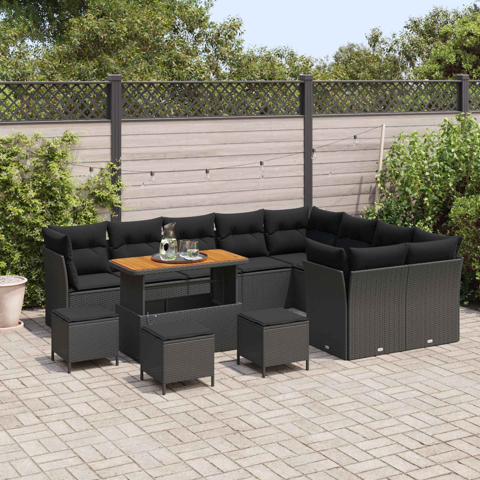 13-piece garden sofa set with cushions black poly rattan acacia