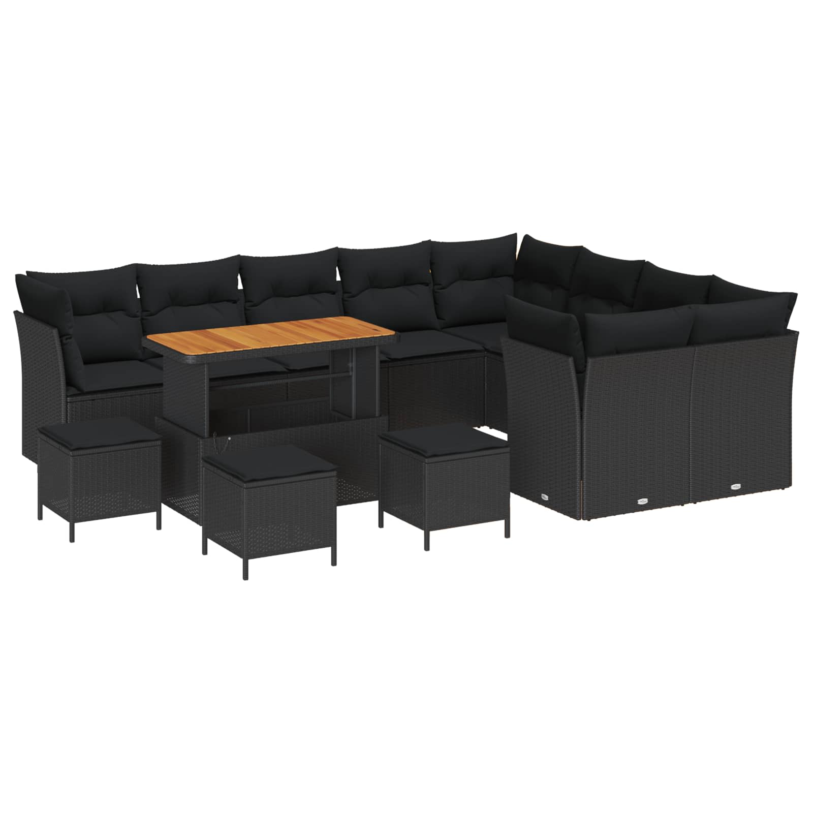 13-piece garden sofa set with cushions black poly rattan acacia