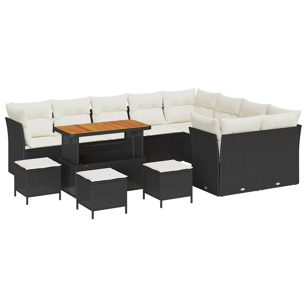 13-piece Garden Sofa Set with Cushions Black Poly Rattan Acacia