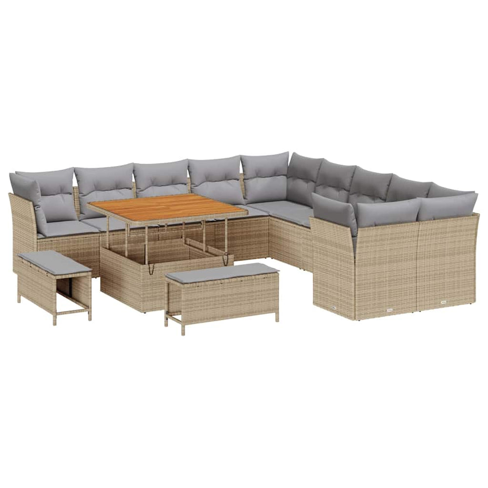 13-piece garden sofa with cushions sand poly rattan acacia