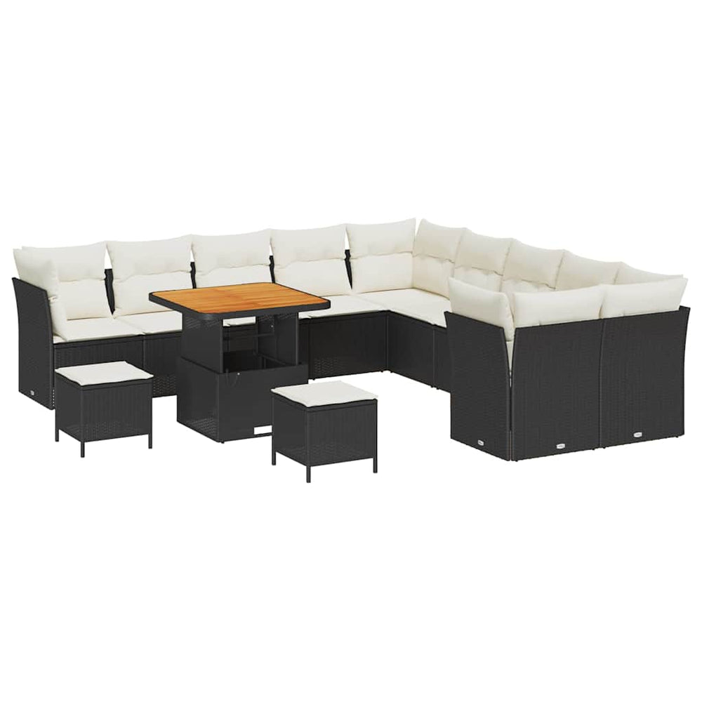13 Piece Garden Sofa Set with Cushions Black Poly Rattan Acacia