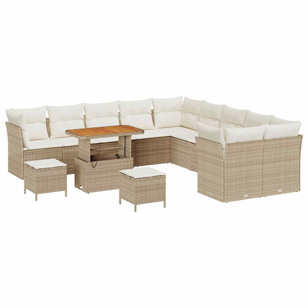 Sodo Sofų Rinkinys su pagalve 13 pcs smėlio ir kreminės spalvos