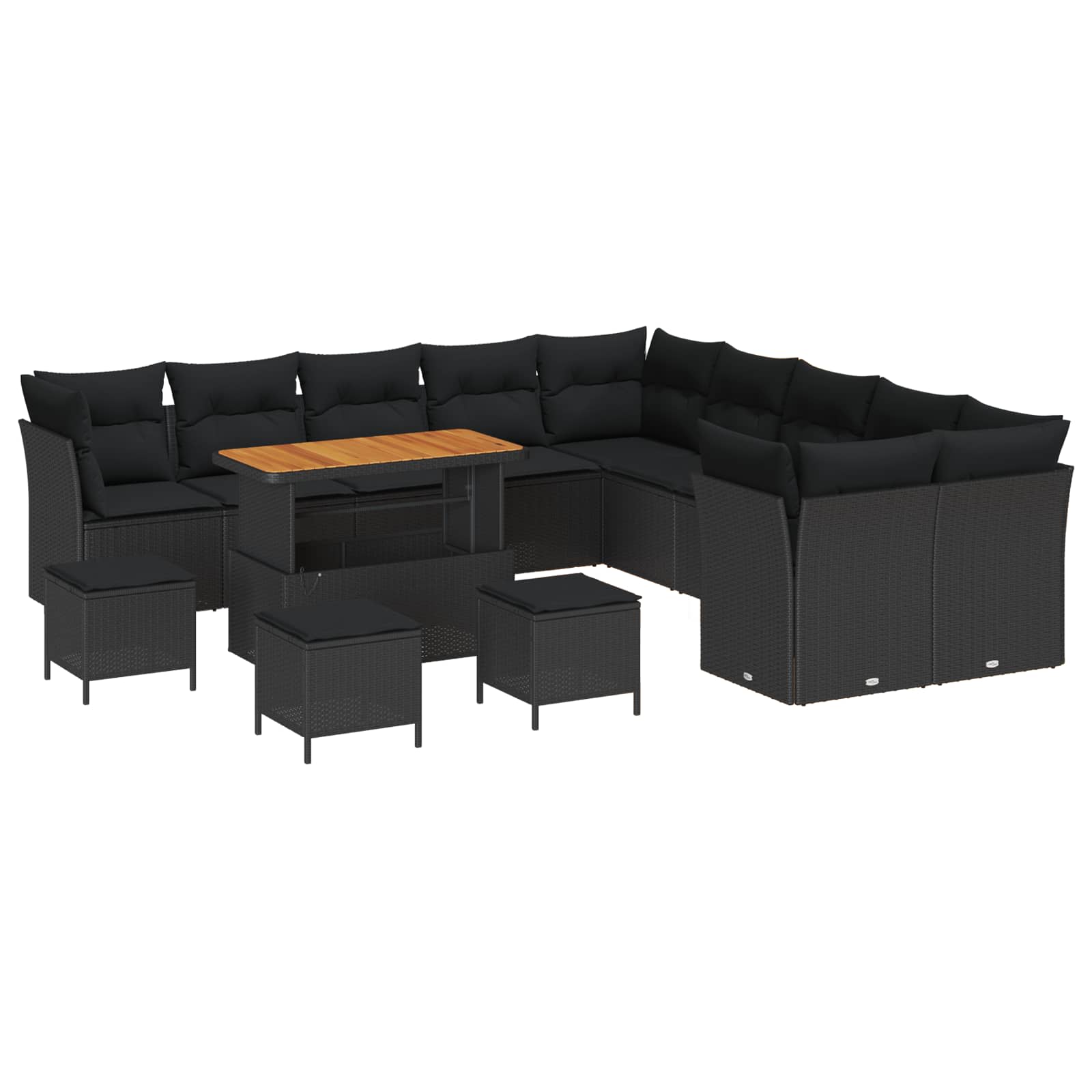 14-Piece Garden Sofa Set with Cushions Black Poly Rattan Acacia