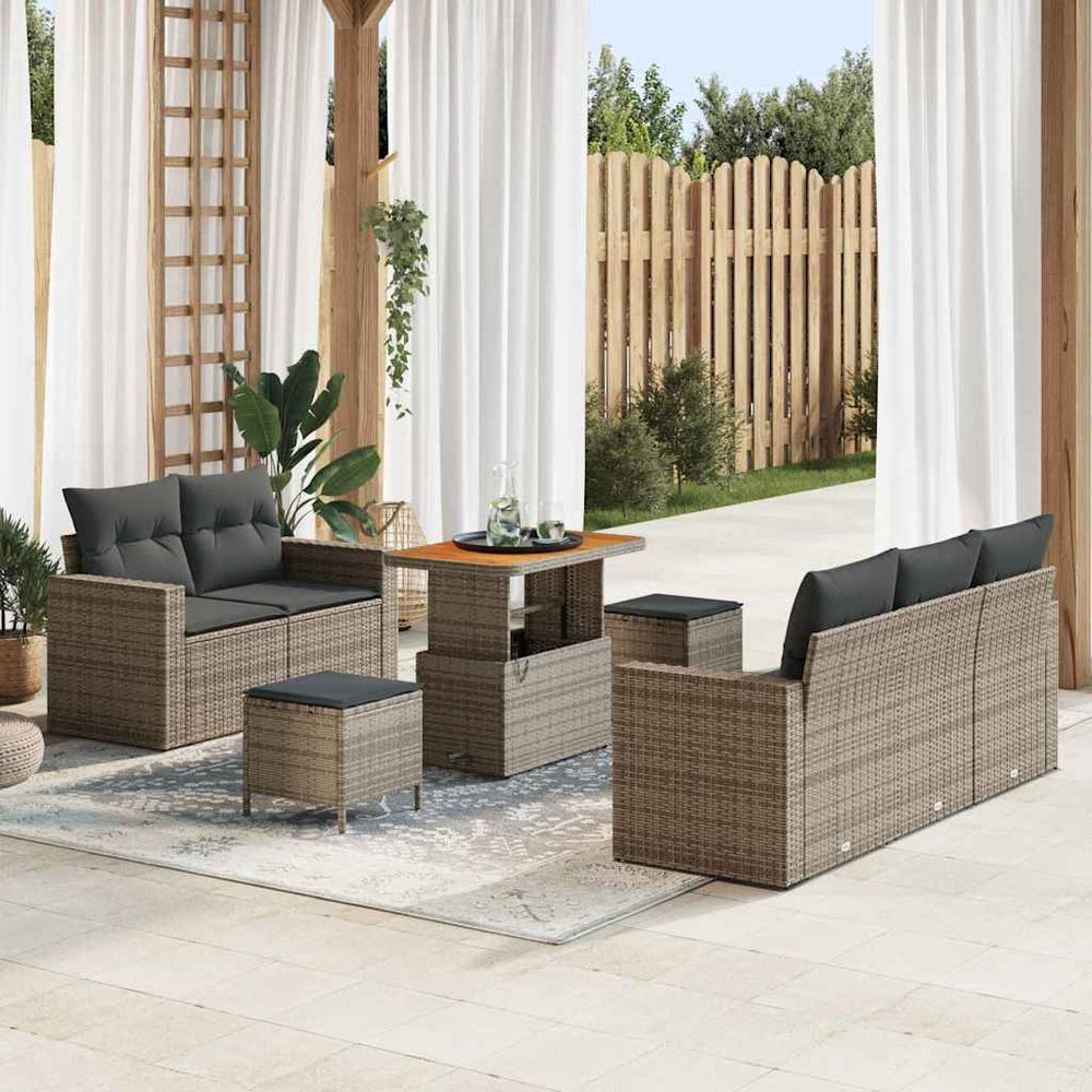 8 dalių sodo sofa su pagalvėlėmis pilkos spalvos poli ratanas akacijos