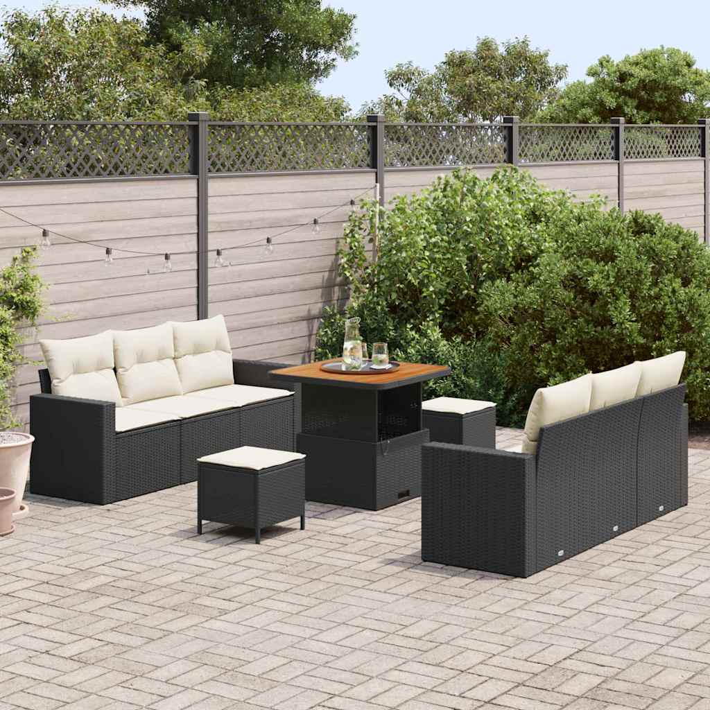 Sodo Sofų Rinkinys su pagalve 9 pcs Juoda ir kreminė