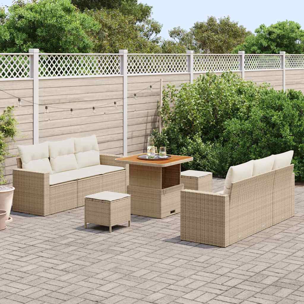 Sodo Sofų Rinkinys su pagalve 9 pcs smėlio ir kreminės spalvos