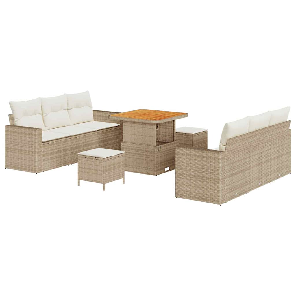 Sodo Sofų Rinkinys su pagalve 9 pcs smėlio ir kreminės spalvos