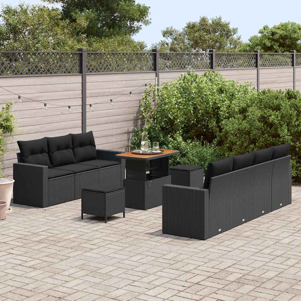 10 dalių sodo sofa su pagalvėmis juodai poli ratanas akacija