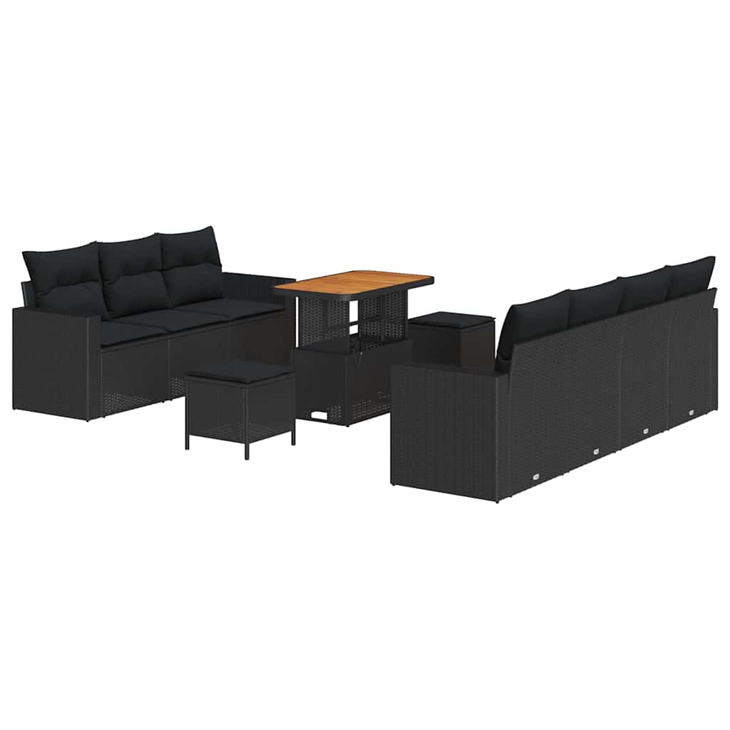 10 dalių sodo sofa su pagalvėmis juodai poli ratanas akacija