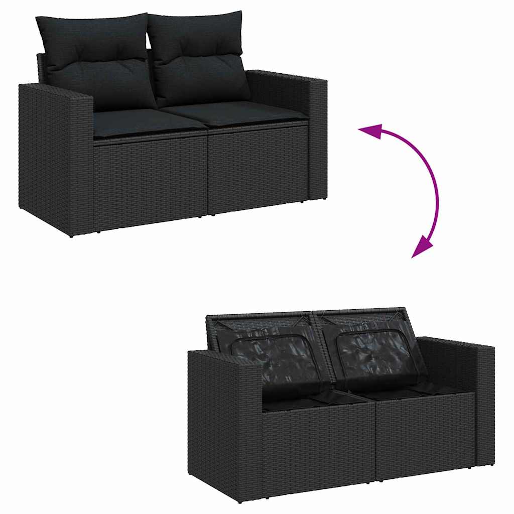 10 dalių sodo sofa su pagalvėmis juodai poli ratanas akacija