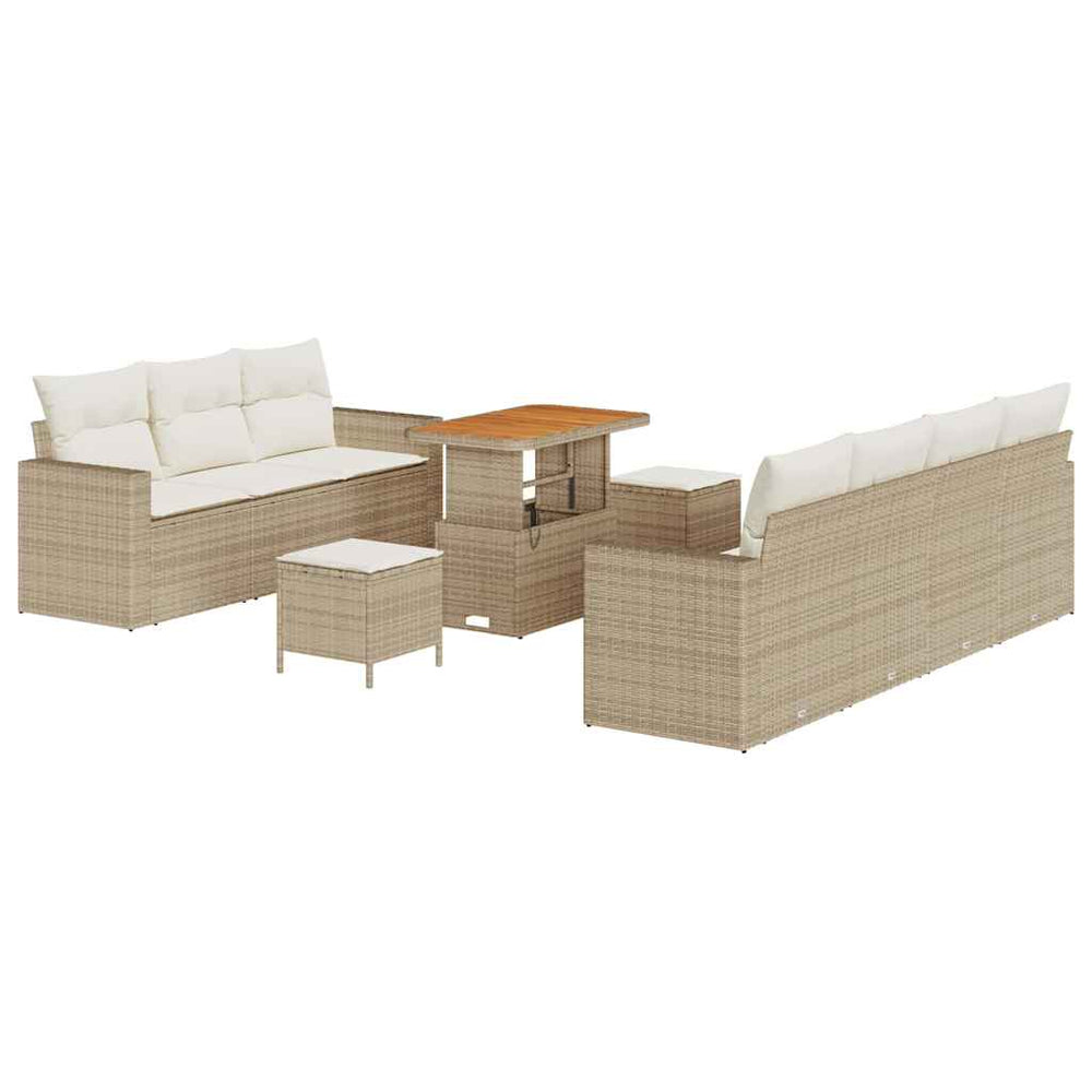 10-piece garden sofa set with cushions sand poly rattan acacia