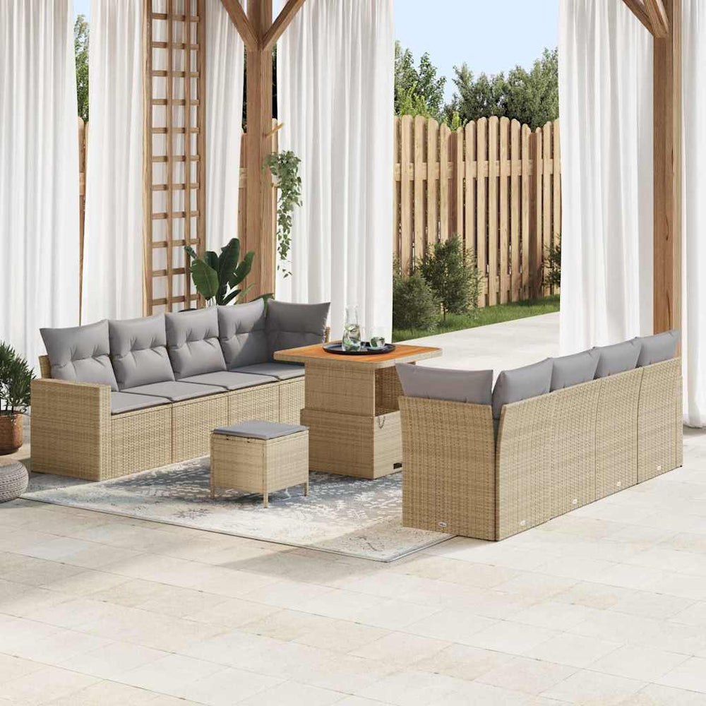 11 dalių sodo sofa komplektas su pagalvėlėmis Smėlio poli ratanas