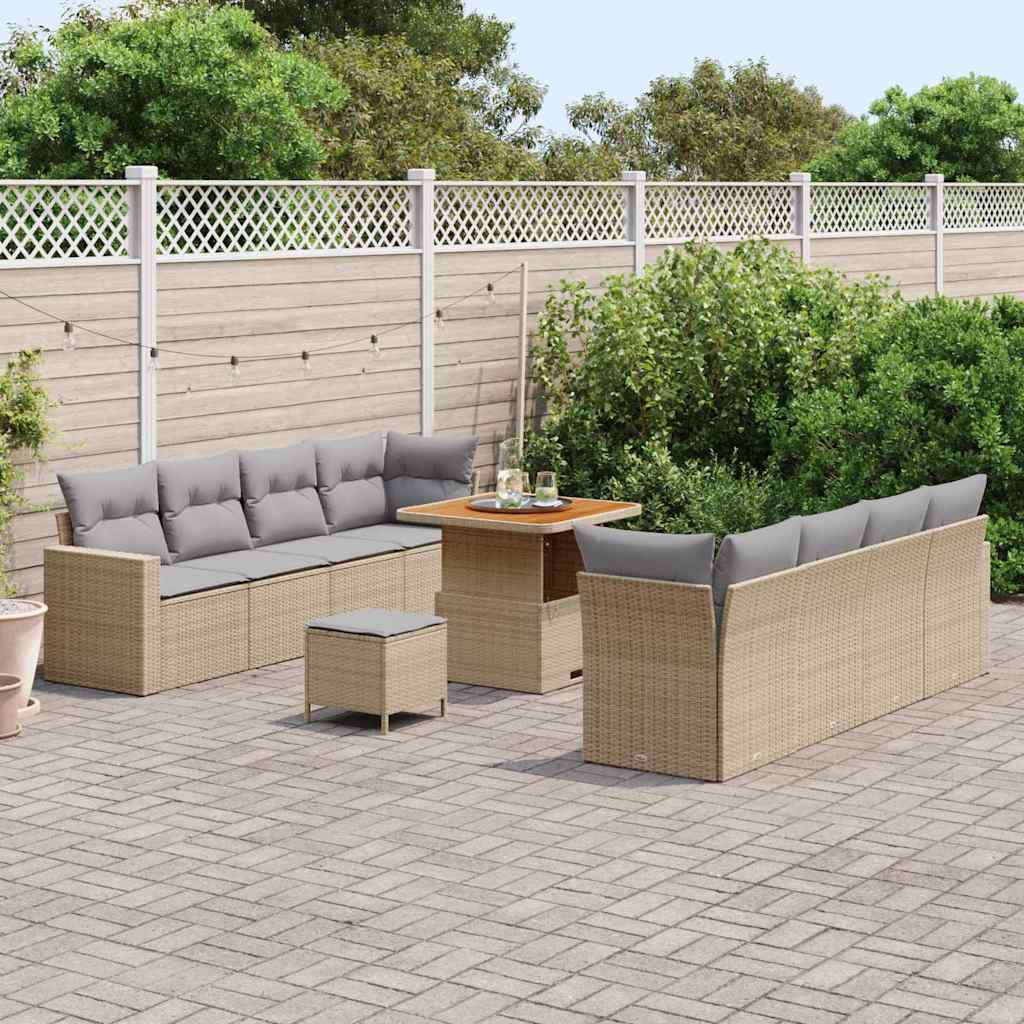 11 dalių sodo sofa komplektas su pagalvėlėmis Smėlio poli ratanas