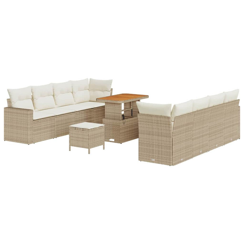 11-piece Garden Sofa Set with Cushions Sand Poly Rattan Acacia