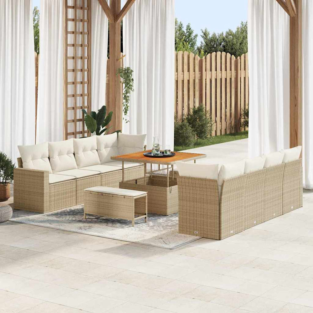 11 dalių sodo sofa su pagalvėlėmis smėlio spalvos poli ratanas akacija