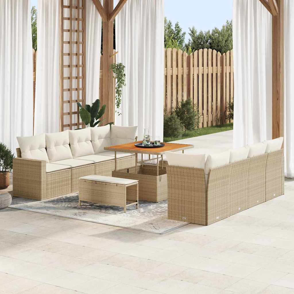 11 dalių sodo sofa su pagalvėlėmis smėlio spalvos poli ratanas akacija