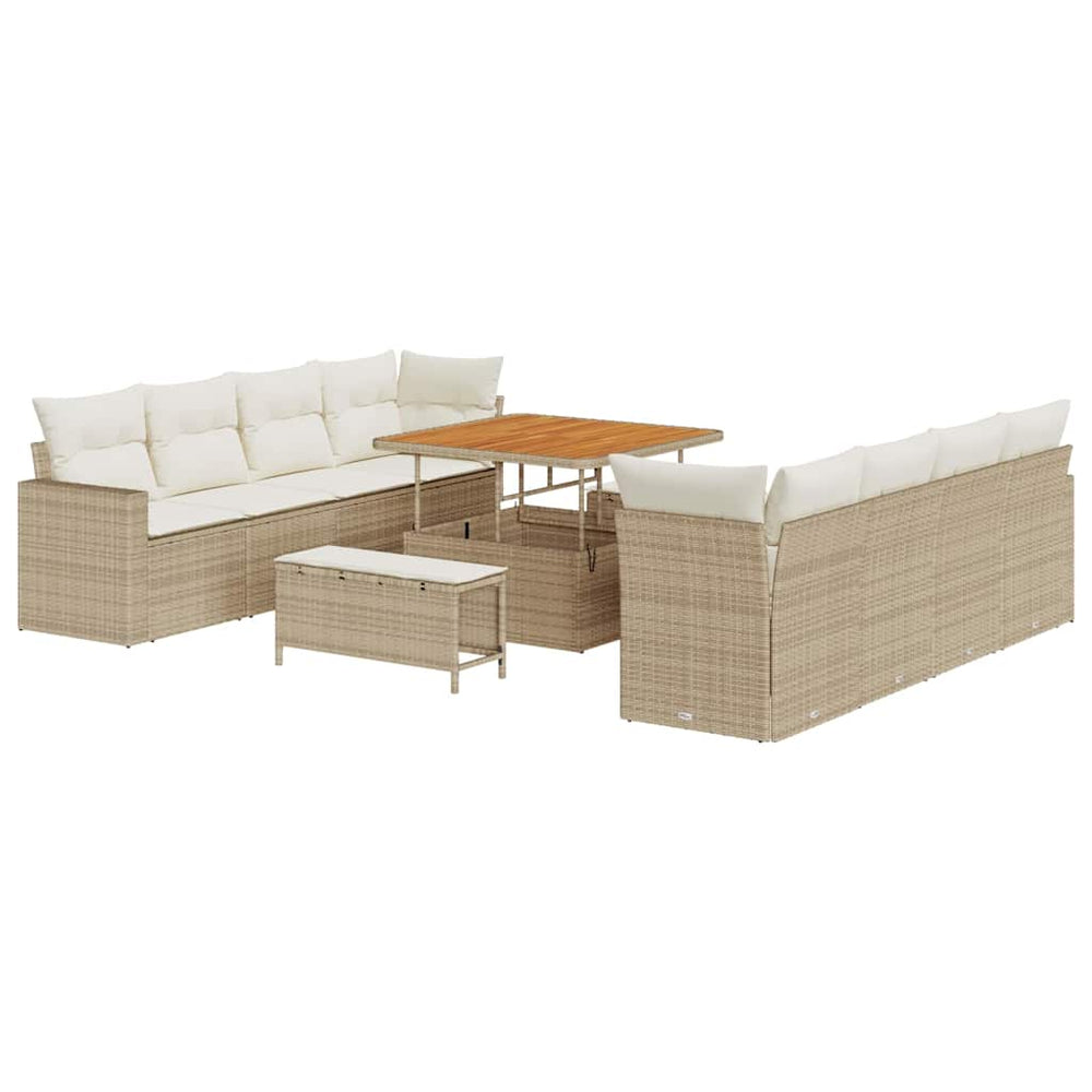 11-piece garden sofa with cushions sand-coloured poly rattan acacia