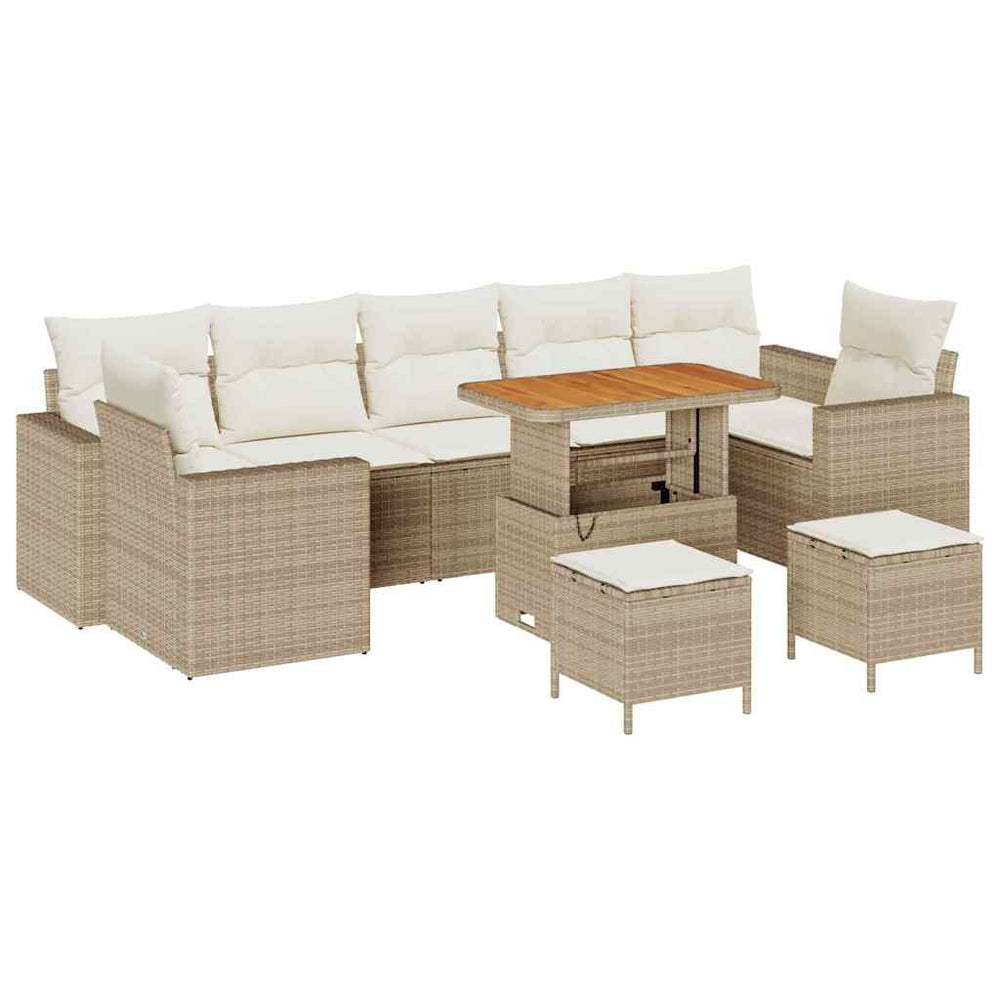 10-Piece Garden Sofa Set with Cushions Sand Poly Rattan Acacia