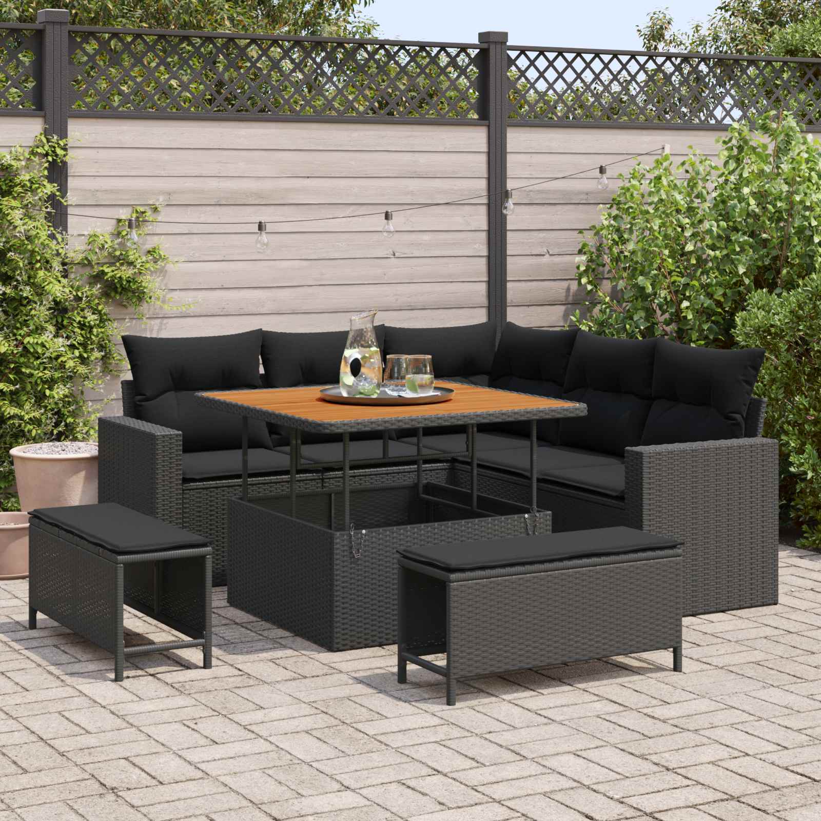 Garden Sofa Set with Cushions 9 pcs Black Poly Rattan
