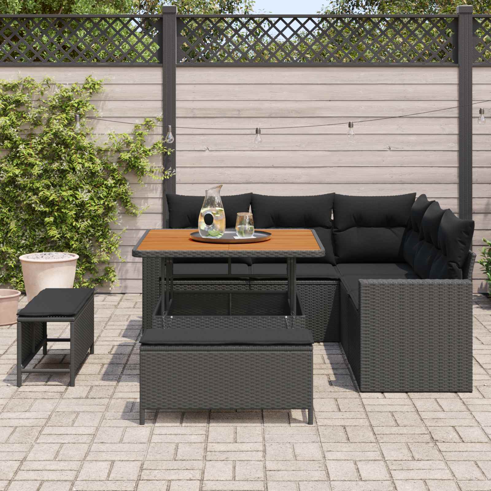 Garden Sofa Set with Cushions 9 pcs Black Poly Rattan