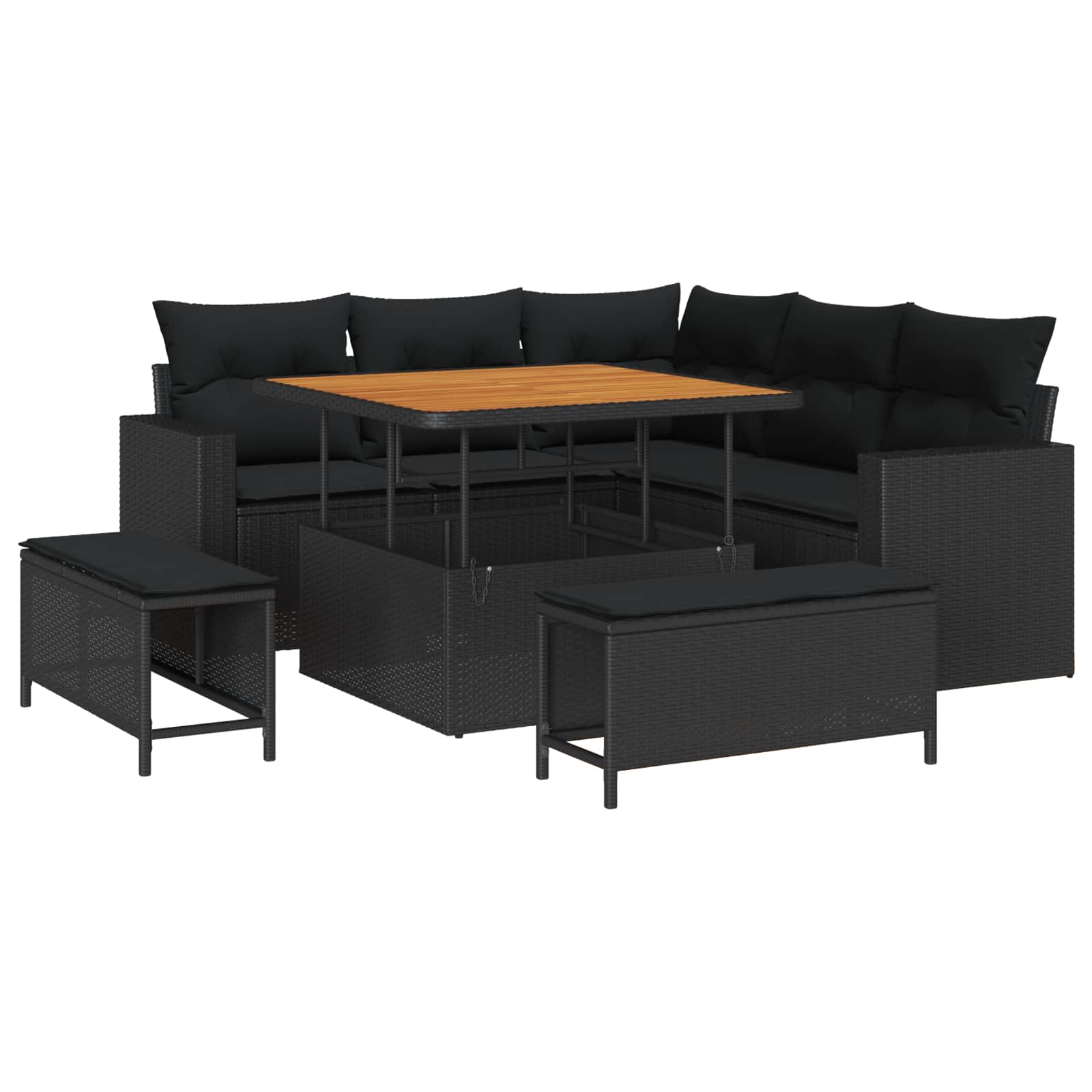 Garden Sofa Set with Cushions 9 pcs Black Poly Rattan