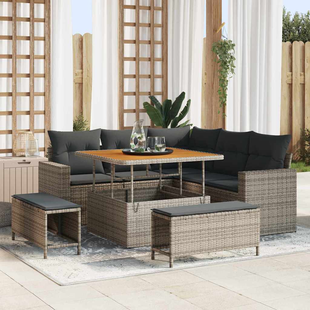 Garden Sofa Set with Cushion Storage 8 pcs Grey