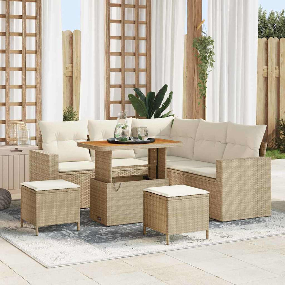 8 Dalių Sodo Sofa Rinkinys su Pagalvėmis Smėlio Poli Ratanas Akacijų