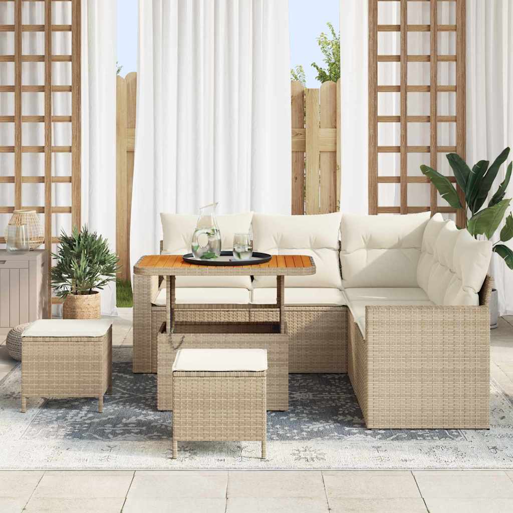 8 Dalių Sodo Sofa Rinkinys su Pagalvėmis Smėlio Poli Ratanas Akacijų