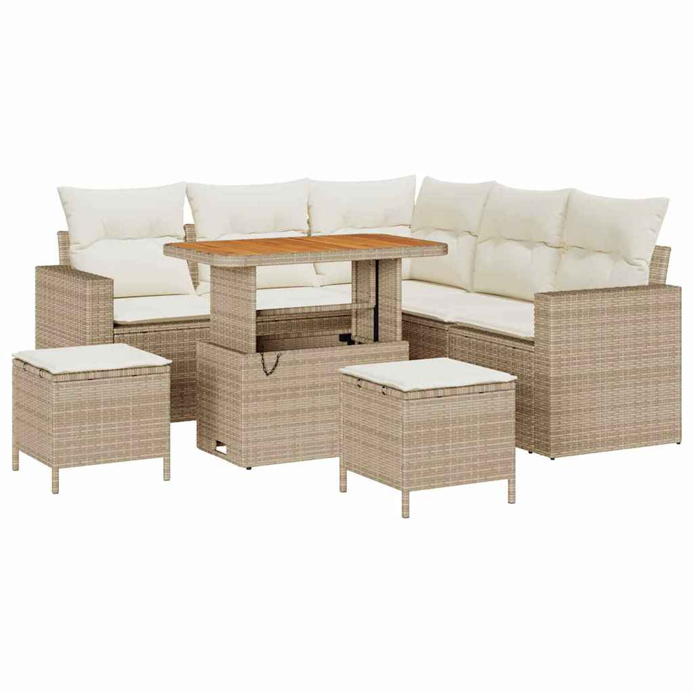 8 Dalių Sodo Sofa Rinkinys su Pagalvėmis Smėlio Poli Ratanas Akacijų