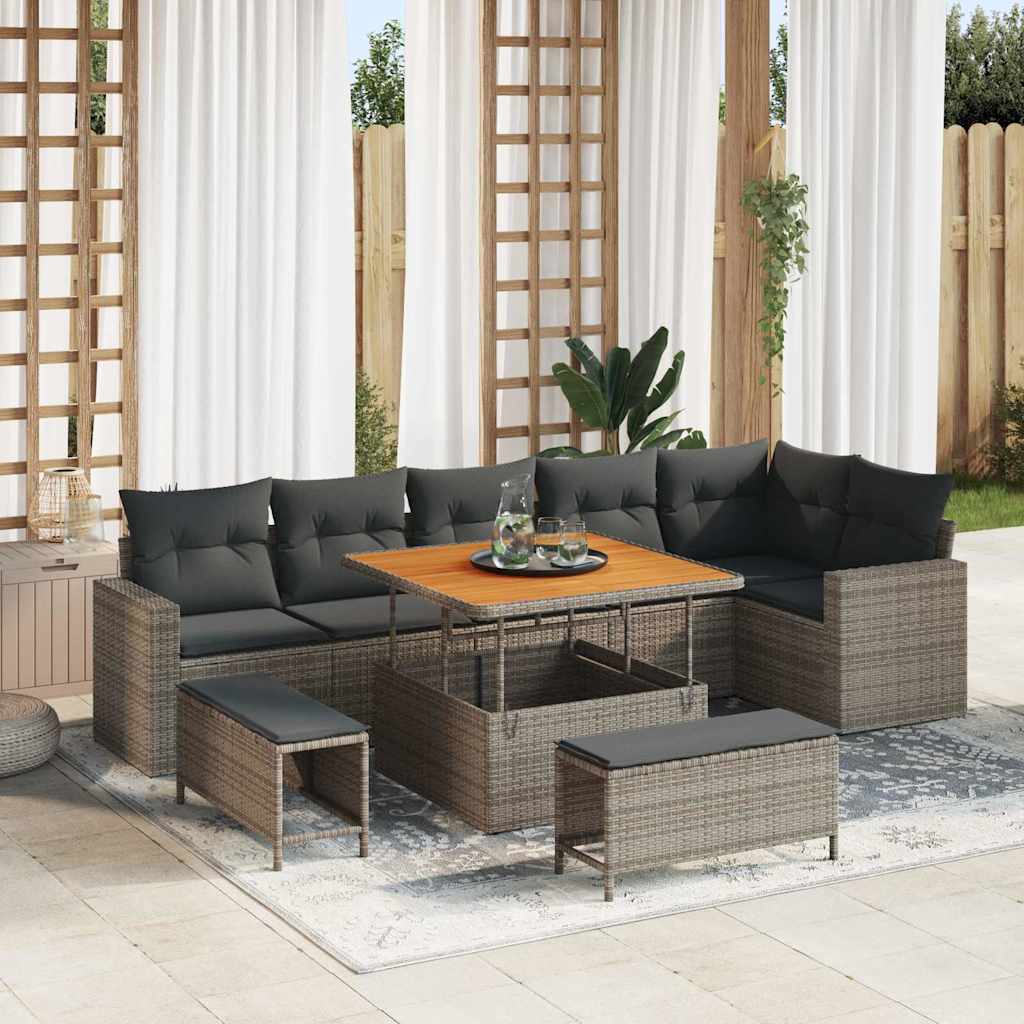 Garden Sofa Set with Cushion and Storage 9 pcs Grey
