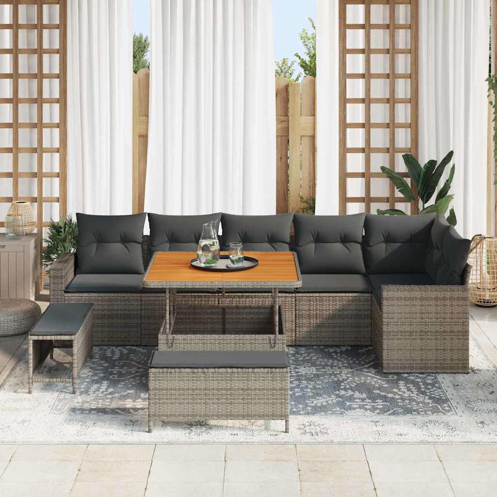 Garden Sofa Set with Cushion and Storage 9 pcs Grey