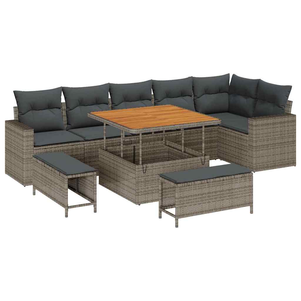 Garden Sofa Set with Cushion and Storage 9 pcs Grey