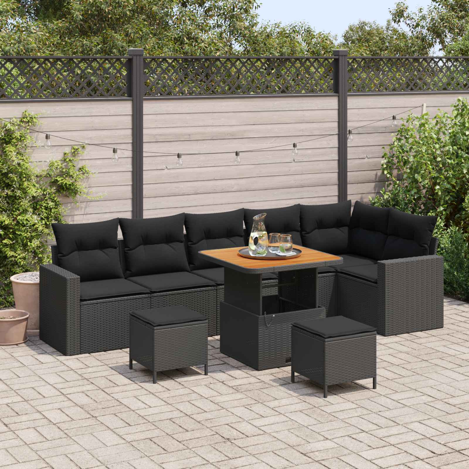 Garden Sofa Set with Cushions 11 pcs Black poly rattan
