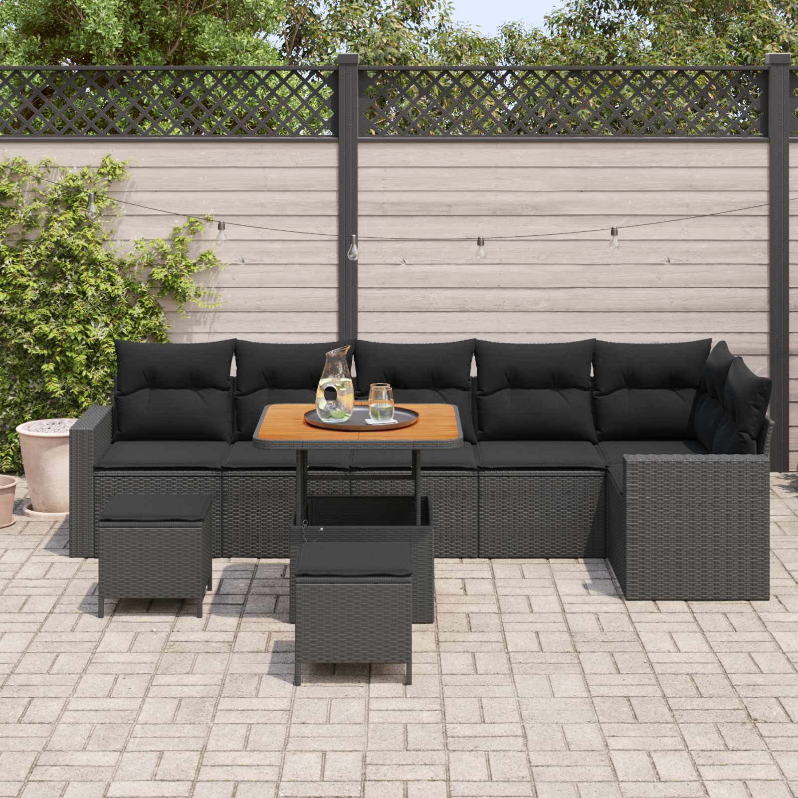 Garden Sofa Set with Cushions 11 pcs Black poly rattan