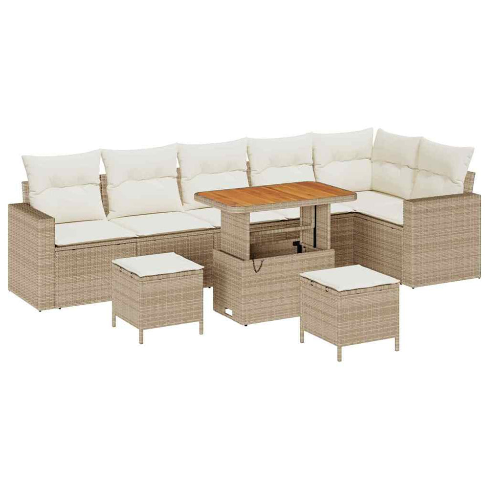 9-piece garden sofa set with cushions sand poly rattan acacia