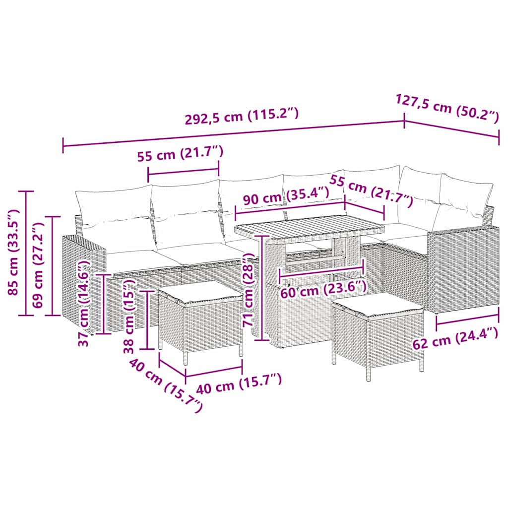 9 dalių sodo sofa setas su pagalvėlėmis smėlio poli ratano akacijos